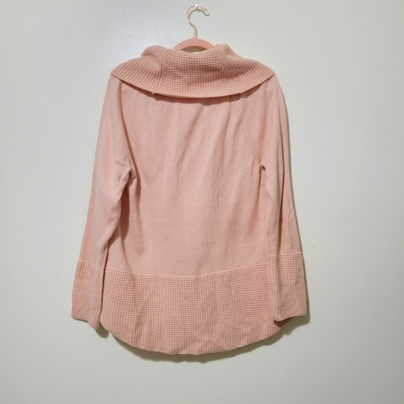 Calvin Klein Boho Pink Salmon Waffle Knit Oversized Cowl Neck Sweater Sz Medium - Picture 5 of 9